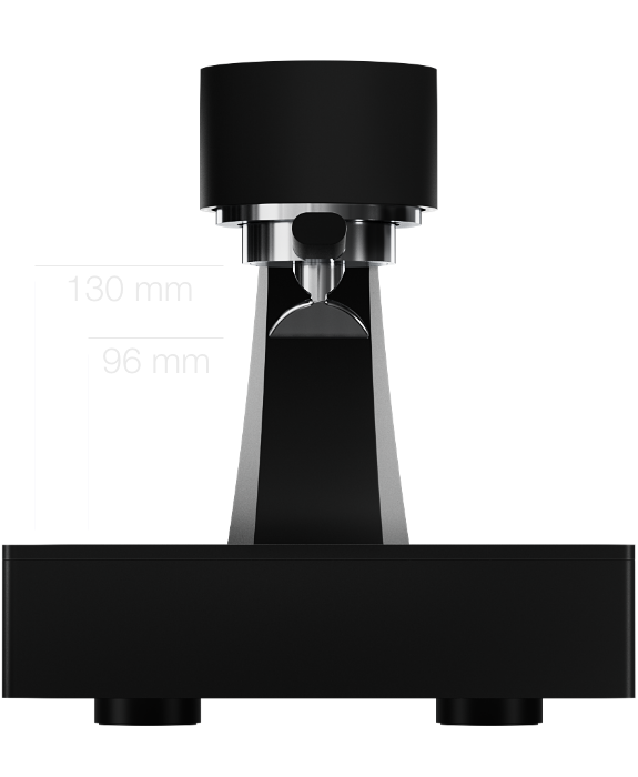 Siebträgermaschine Munaco Shotbrewer inklusive Magic Portafilter von vorne mit Maßen.